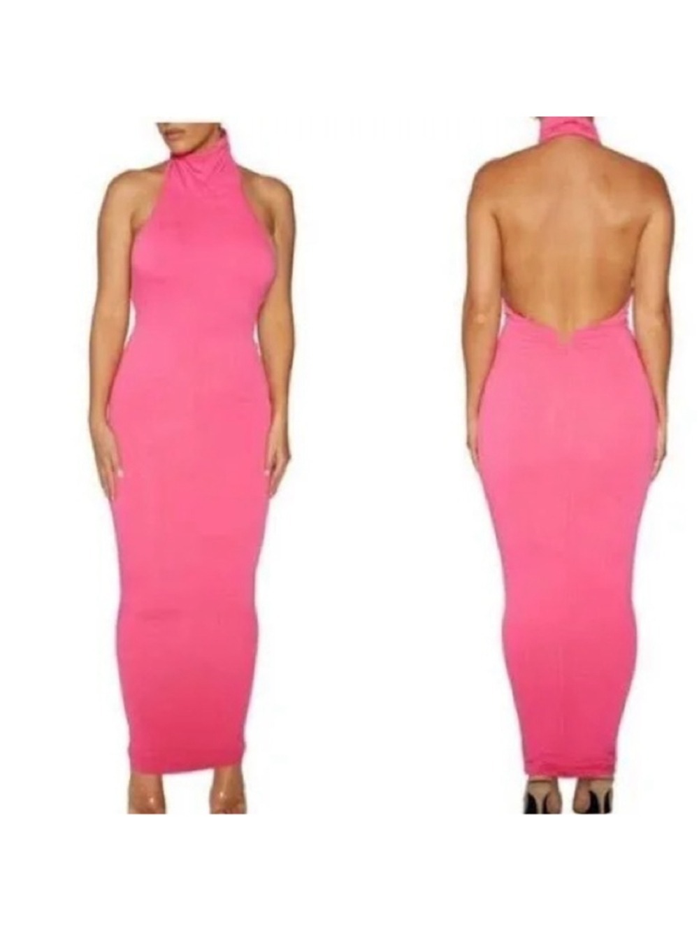Women's Naked Wardrobe Pink Sleeveless Turtleneck Maxi Dress L